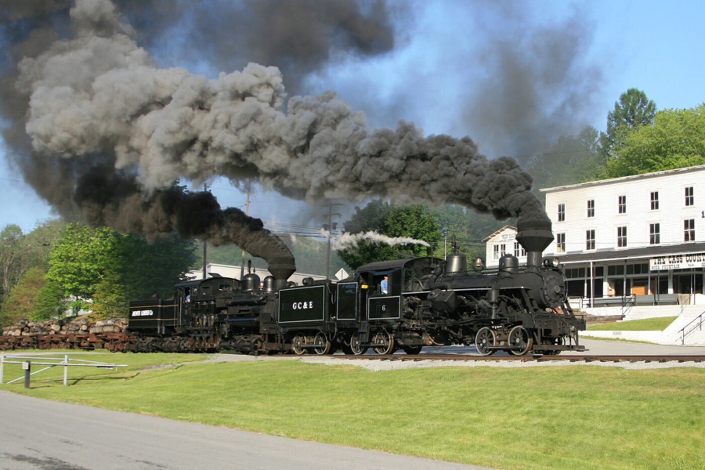 Steam locomotive with smoke at Cass Scenic Railroad State Park